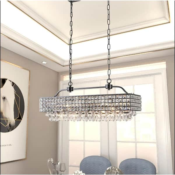 Maxax 5-Light 30 in. Black Crystal Modern Rectangle Dimmable Chandeliers Dining Kitchen Ceiling Lights Foyer Bedroom Lighting