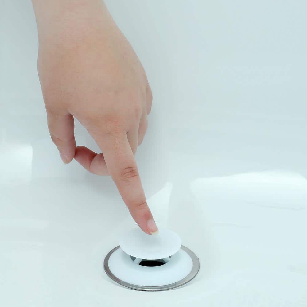 White Round Tub Drain Stopper with Easy Push Design
