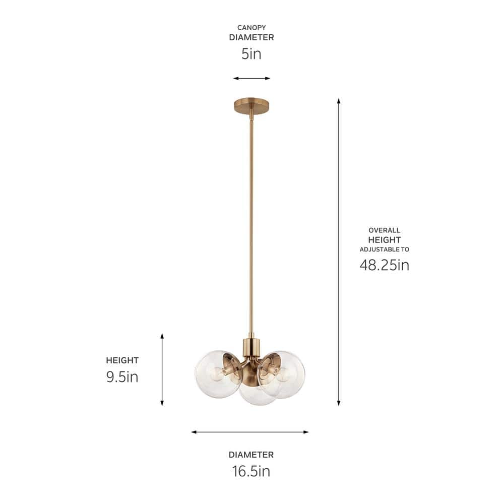 Champagne Bronze 3-Light Sputnik Chandelier with Clear Glass Shades