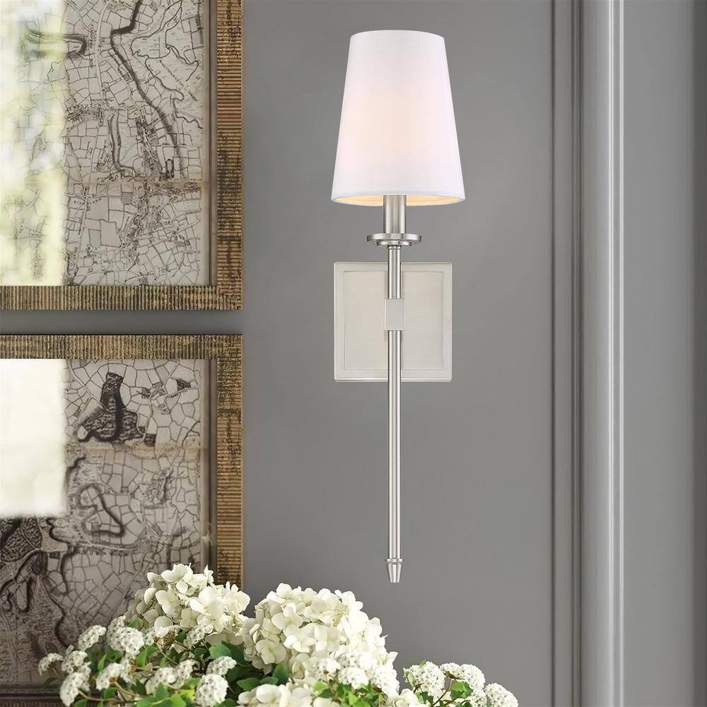 Torche 20" Transitional Wall Sconce with Linen Shade, Brushed Nickel