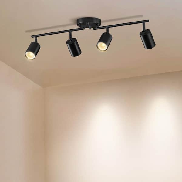 4-Light 2 ft. Matte Black Ceiling Mounted Hardwired Track Lighting Kit with Adjustable Heads and 4 Bulbs Included