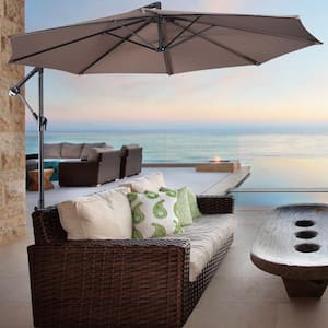 10 ft. Steel Cantilever Tilt Patio Umbrella in Tan with Stand