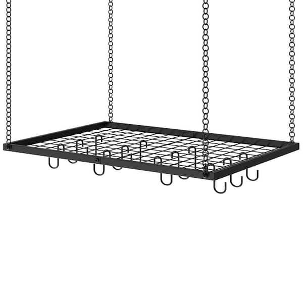 23.7 in. L x 15.7 in. W x 0.8 in. H Black Metal Hanging Pot Rack with 12 Hooks, Ceiling Mounted Pot Hanger for Kitchen