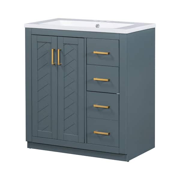 Miscool Ami 30 in. W x 18 in. D x 34 in. H Single Sink Freestanding Bath Vanity in Blue With White Resin Top (3-Drawers)