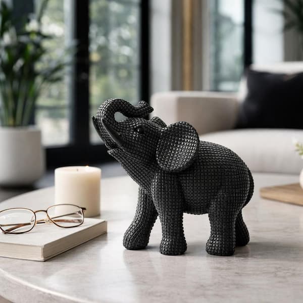 置物 Elephant Liv & Skye Black 7 in. x 7 in. Resin Elephant Table Accent