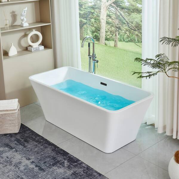 Vanity Art Nantes 67 in. x 30 in. Acrylic Freestanding Soaking Bathtub with Center Drain in White/Matte Black Vanity Art Nantes 67 in. x 30 in. Acrylic Freestanding Soaking Bathtub with Center Drain in White/Matte Black