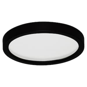 Round Slim Disk 7 in. Black Round Fixture 3000K Warm White New Construction Recessed Integrated Led Trim Kit