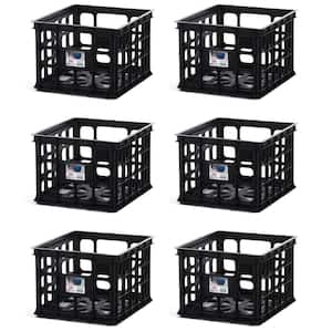 Plastic Black Storage Box Milk Crate Containers Home (6 Pack) 16929006