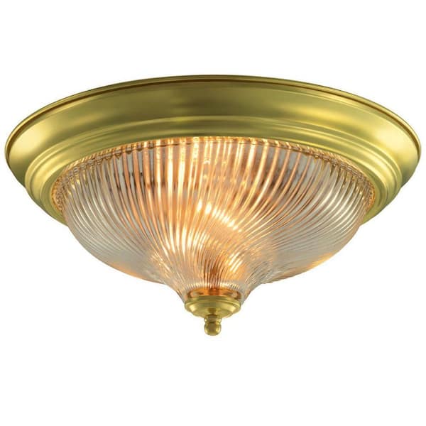 Hampton Bay 13 in. 2Light Polished Brass Flush Mount with Frosted