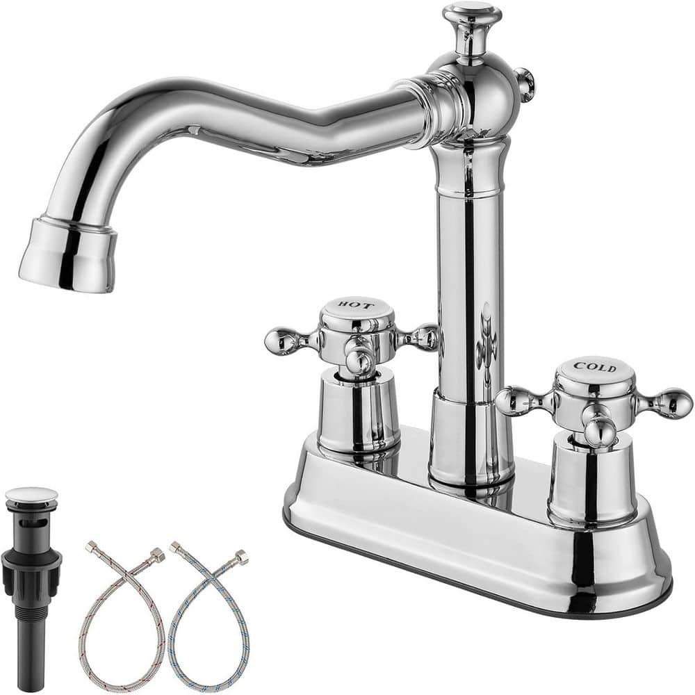 4 in. Centerset Double Handle High Arc Bathroom Faucet with Ceramic Cover w