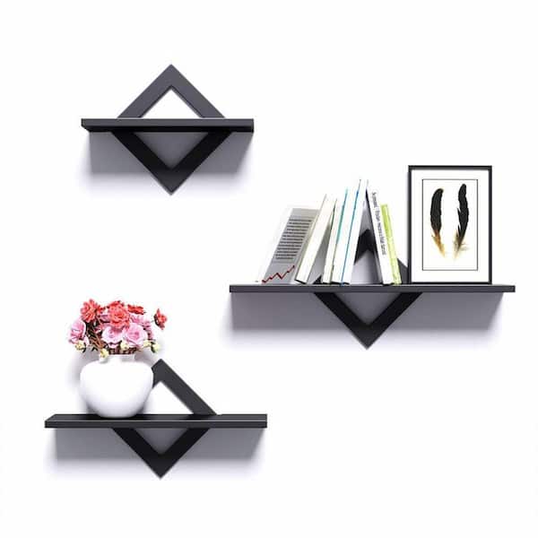 Cubilan 5.9 in. x 16.5 in. x 0.59 in. Black Wood Decorative Wall Shelves (3-Piece)
