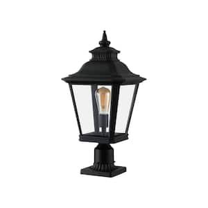 1-Light Column Lamp Black Porch Lights Outdoor Light Fixtures, Glass Shade, E26, Bulb Not Included