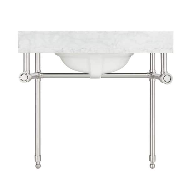 ANZZI - Verona 34.5 in. Console Sink in Brushed Nickel with Carrara White Countertop