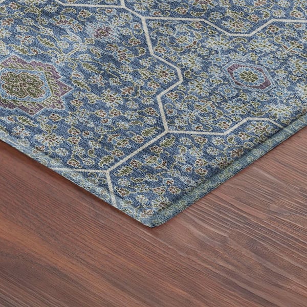 Mayfield Premium Machine Washable Abstract AMF2409 Navy 2 ft. x 7 ft. Runner Rug