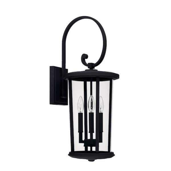 Howell 10 in. W x 26 in. H 3-Light Clear Glass Outdoor Wall Lantern in Black