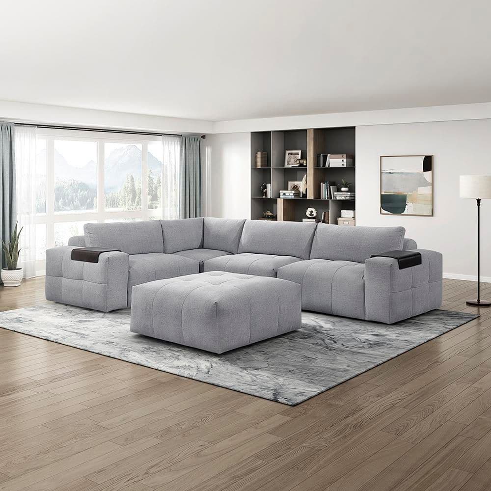 Lazzara Marquis 143 in. Square Arm 5-Piece Textured Fabric