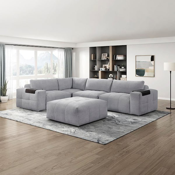 Lazzara Marquis 143 in. Square Arm 5-Piece Textured Fabric