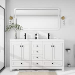 60 in. W. x 18 in. D x 34 in. H Sink Bath Vanity in White with White Resin Double Sink Top and Drain Faucet Set