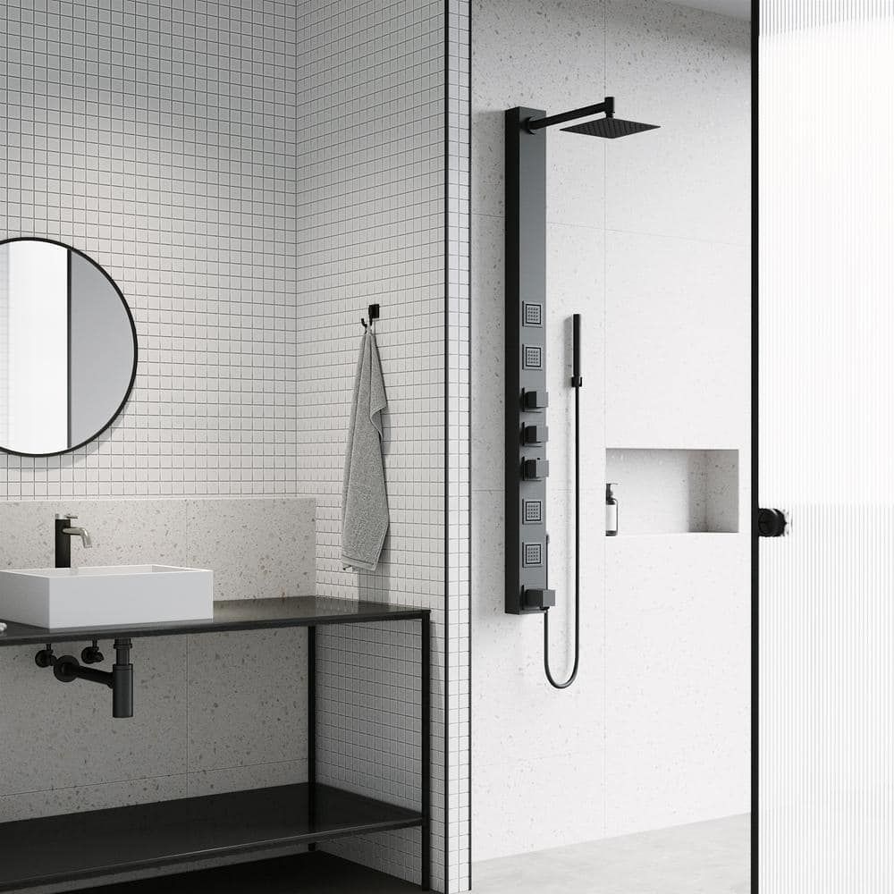 Bowery Matte Black 58" Shower Panel System with Tub Filler