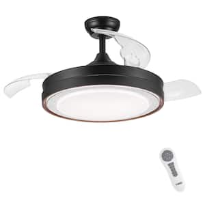 42 in. Integrated LED Indoor Black Shade Retractable Ceiling Fan with Frame with Remote Control and Light-Kit