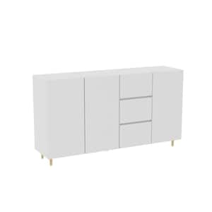 White MDF 62.99 in. Modern Sideboard 3-Door Buffet Cabinet Kitchen Storage Cabinet with 3-Drawers and Shelves