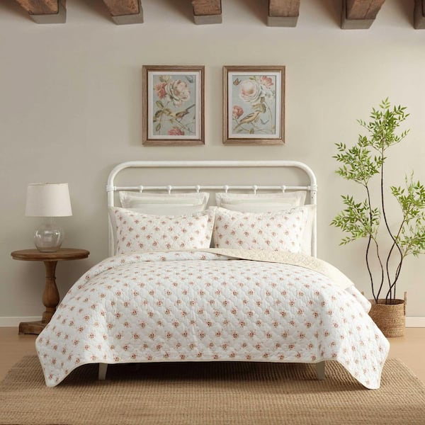 Laura Ashley Dorrie 3-Piece Pink/Sage Green Cotton Full/Queen