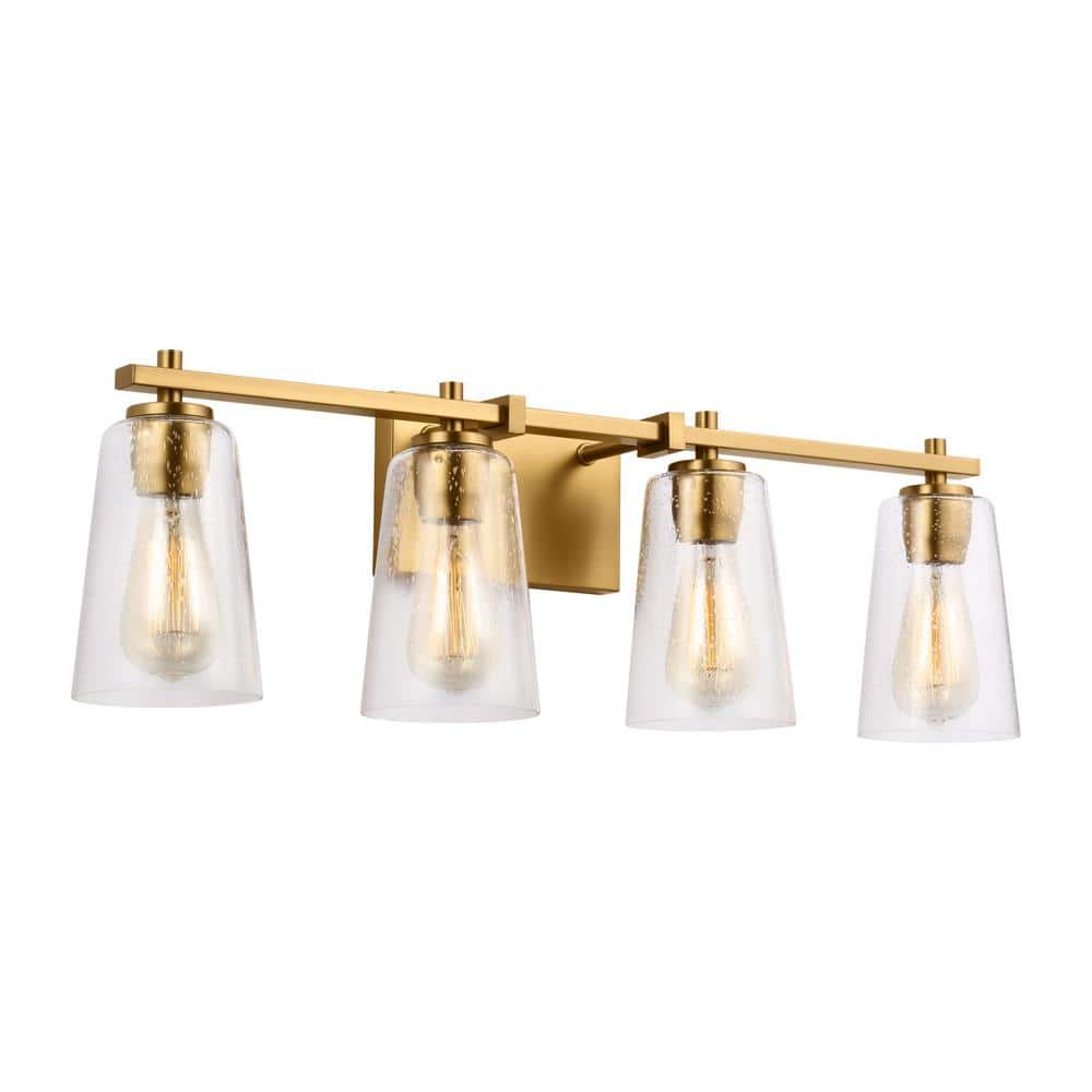 Burnished Brass 4-Light Vanity with Seeded Glass Shades