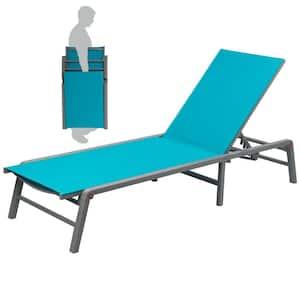 Outdoor Lounge Chair Foldable Lounge Chair with 5-Adjustable Backrest Patio Lounger, Assemble-Free Recliner (Aqua)