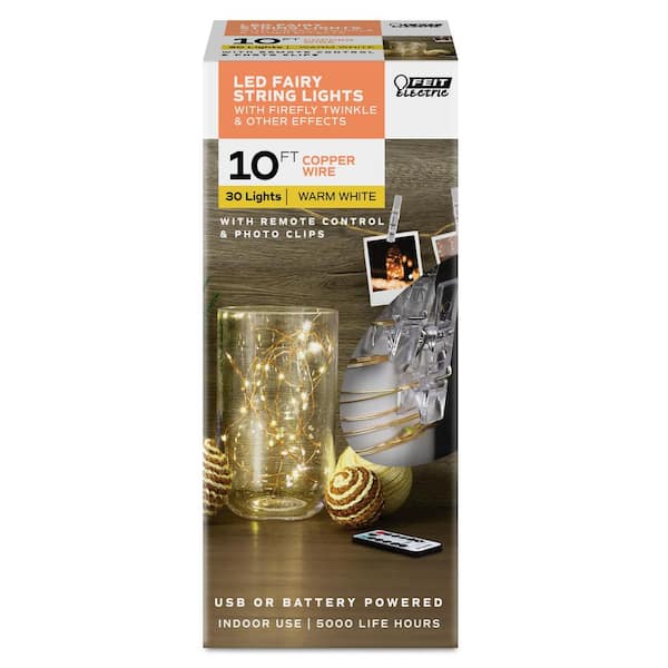 Hampton Bay 16 ft. Battery Powered 50 Bulb Copper Wire Indoor/Outdoor Fairy  String Light NXT-1010 - The Home Depot