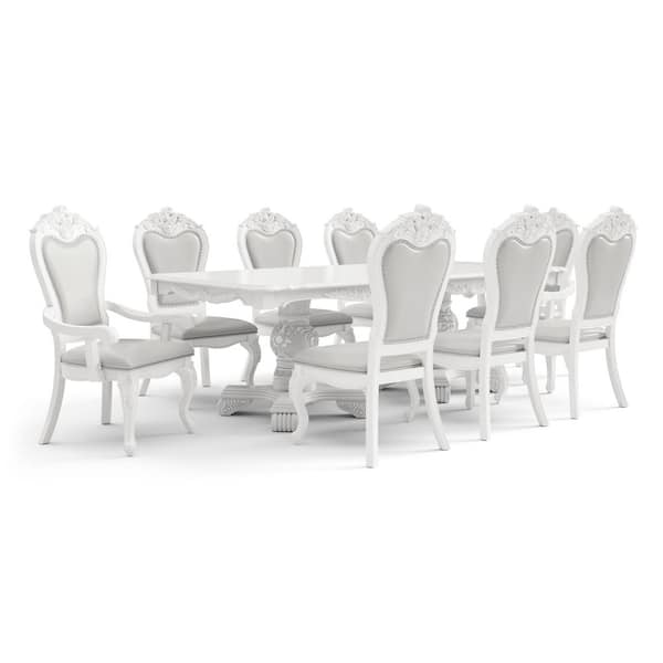 Divino 9-Piece Rectangular White Extendable Wood Top Dining Room Set (Seats 8)