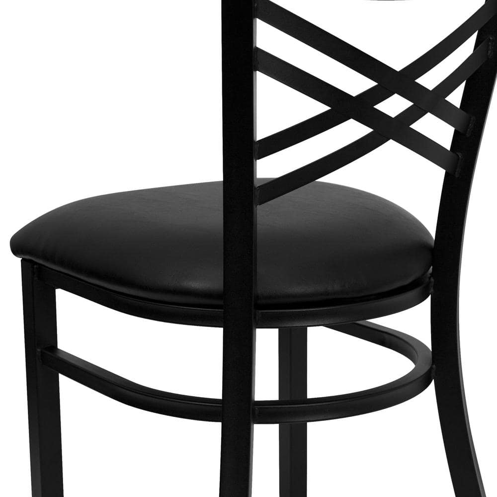 Black Metal Cross Back Side Chair with Vinyl Seat