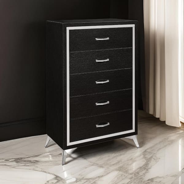 Benjara Black and Chrome 5 drawer 31.42 in. Wide Chest of