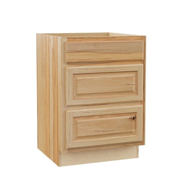 Hampton 24 in. W x 24 in. D x 34.5 in. H Assembled 3 Drawer Base Kitchen Cabinet in Natural Hickory