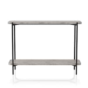 Lamden 42 in. Sand Black Coating and Light Gray Rectangle Wood Top Console Table