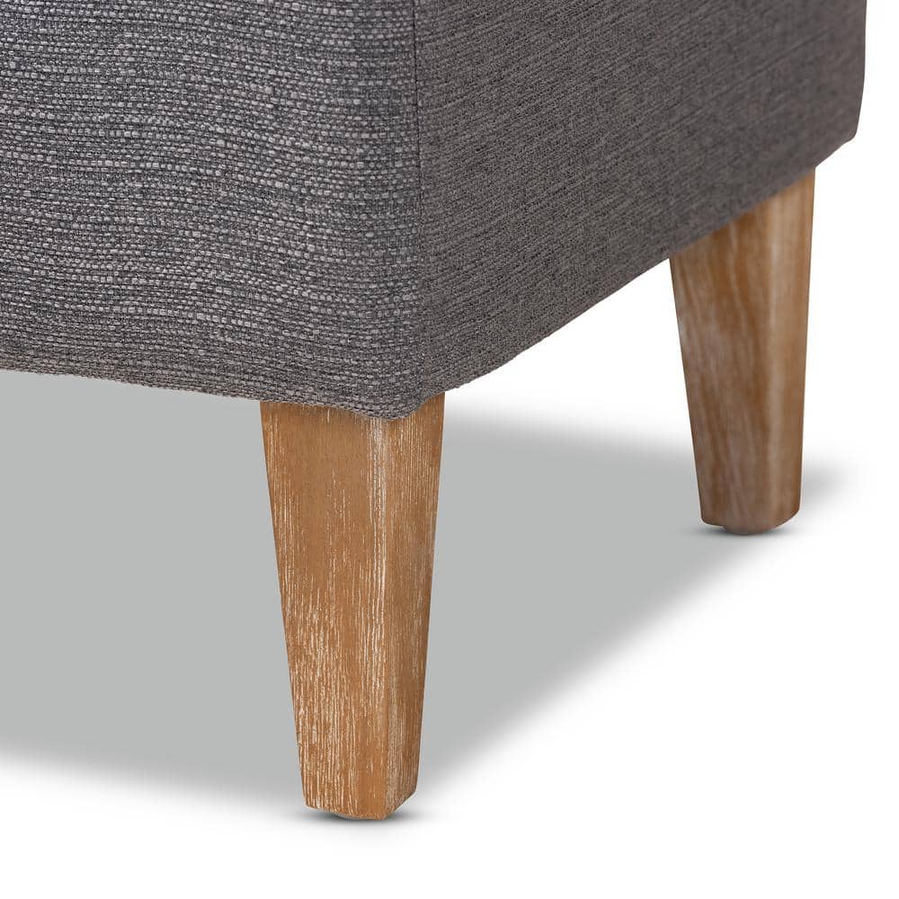 Gray Linen Upholstered Oak Wood Bench with Tapered Legs