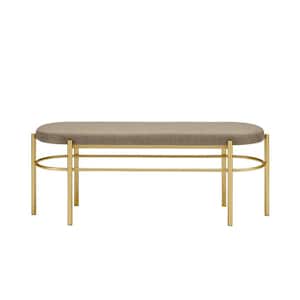 Gold/Taupe Modern Metal-Leg Oval Bedroom Bench with Fabric Cushion