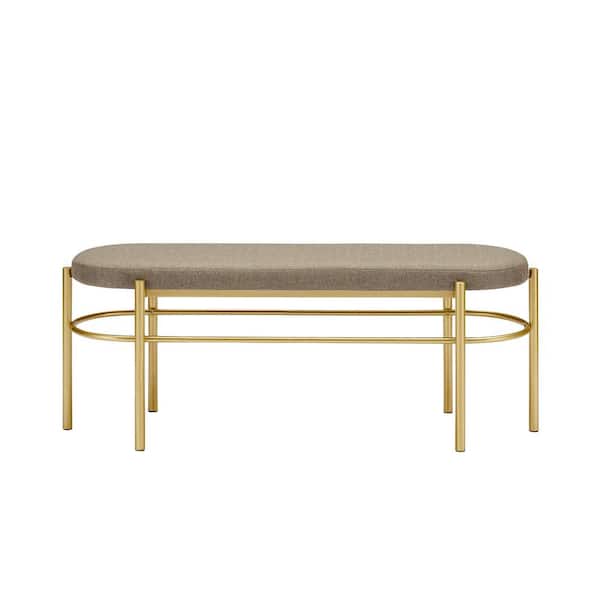 Welwick Designs Gold/Taupe Modern Metal-Leg Oval Bedroom Bench with Fabric Cushion