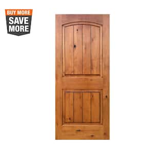 30 in. x 80 in. Knotty Alder 2-Panel Top Rail Arch V-Groove Solid Right-Hand Wood Single Prehung Interior Door