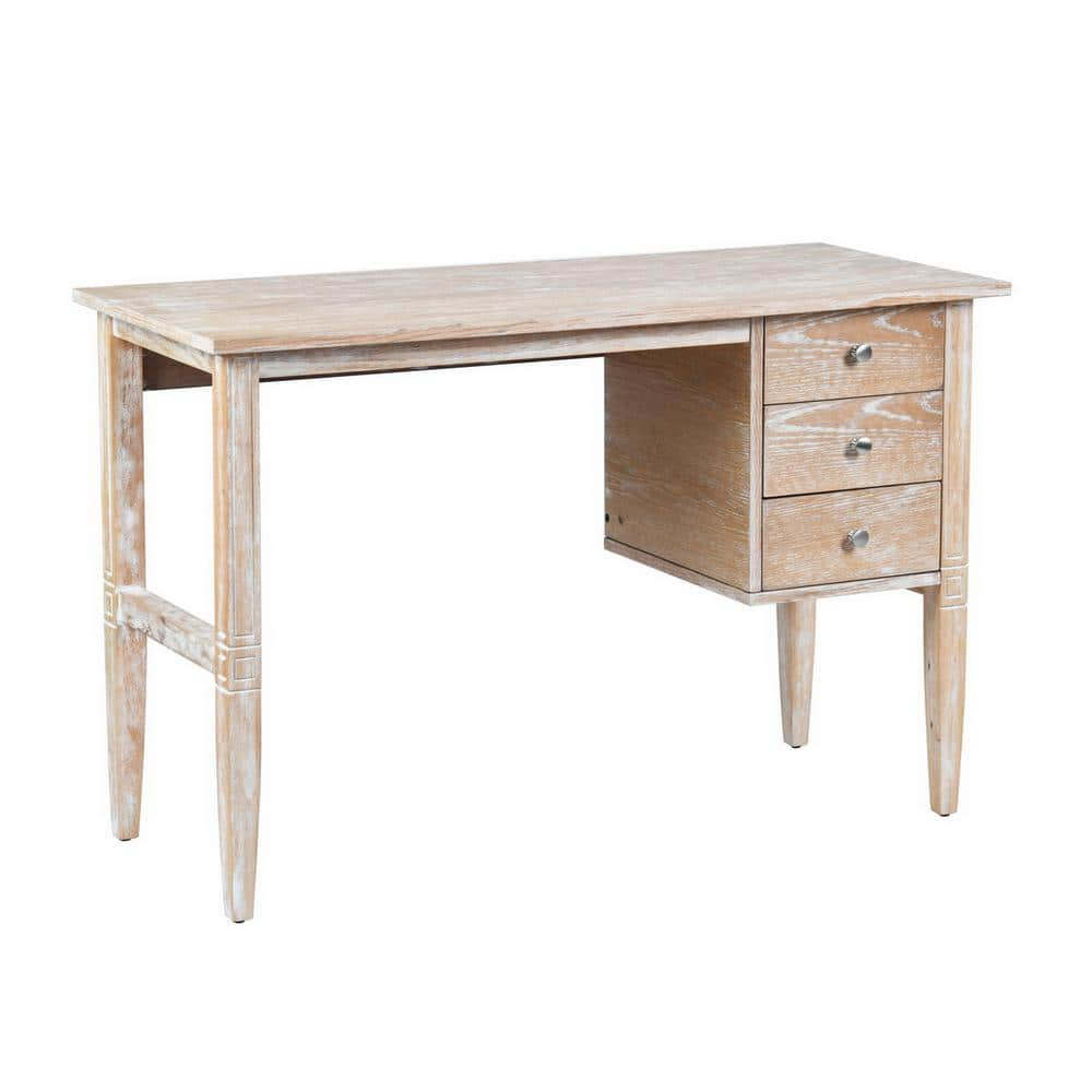 Homy Casa Sydni 45.3 In. Retangle Natural Wood 3 Drawer Writing Desk ...