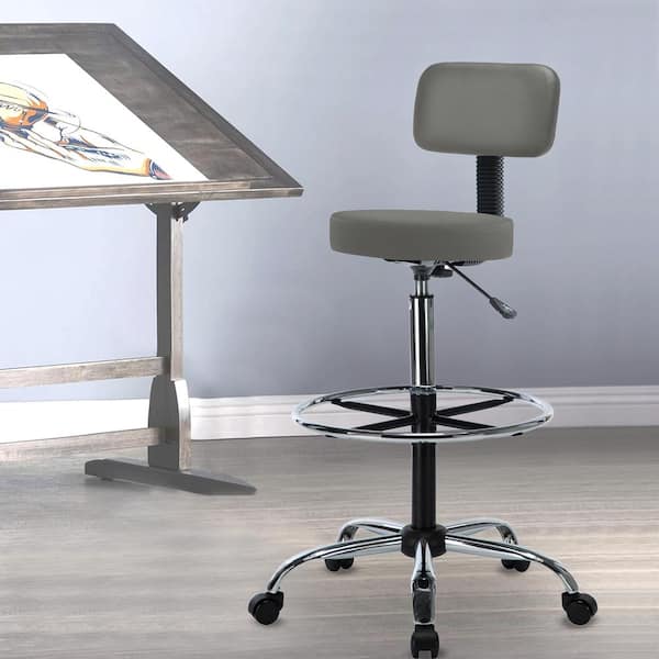 HOMESTOCK Faux Leather Adjustable Height Drafting Stool Chair in Gray