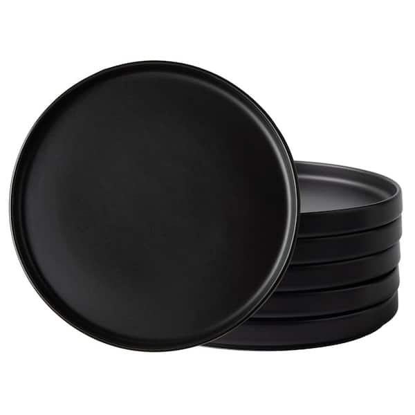 Matte Black Ceramic Plates, 6-Pack, 8 in, lead-free glaze, scratch-resistant, microwave & dishwasher safe