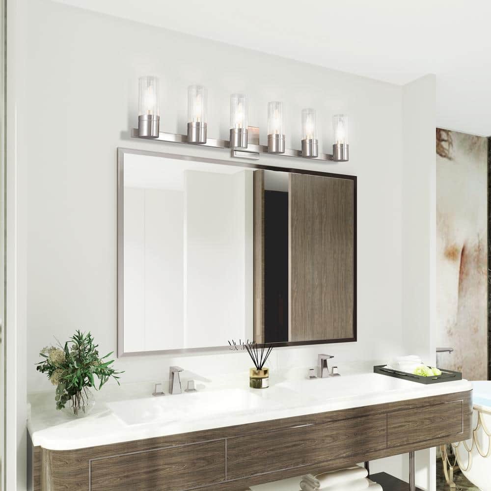 Midtown Brushed Nickel 6-Light Vanity with Clear Fluted Glass
