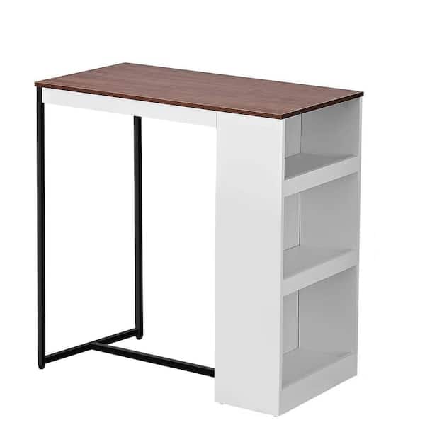 Unbranded White Wood 36.2 in. Kitchen Island Dining Bar Table with 3-Storage Shelves