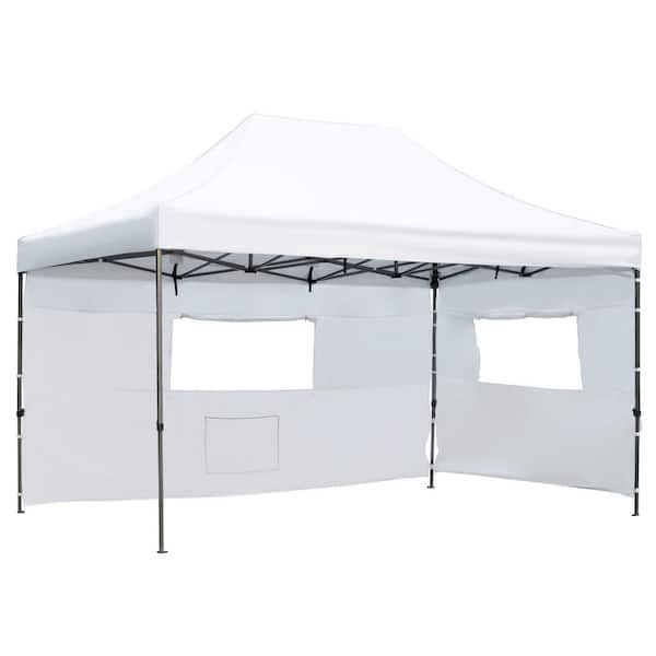 10 ft. x 15 ft. Outdoor White Oxford Fabric Heavy Duty Gazebo Pop Up Canopy with Sidewalls for Weddings and Gatherings