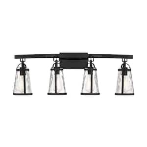Albany 32 in. W x 11.38 in. H 4-Light Black Bathroom Vanity Light with Clear Glass Shades