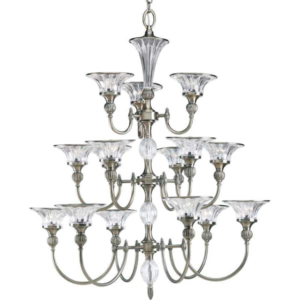 Progress Lighting Roxbury Collection 15-Light Classic Silver Chandelier with Clear Crystal Glass