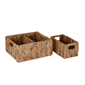 Rectangle Natural Water Hyacinth Herringbone Decorative Baskets (Set of 3)