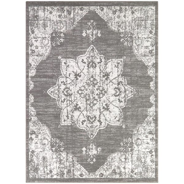 StyleWell Aurora 2 ft. x 2 ft. 11 in. Gray Medallion Scatter Area Rug