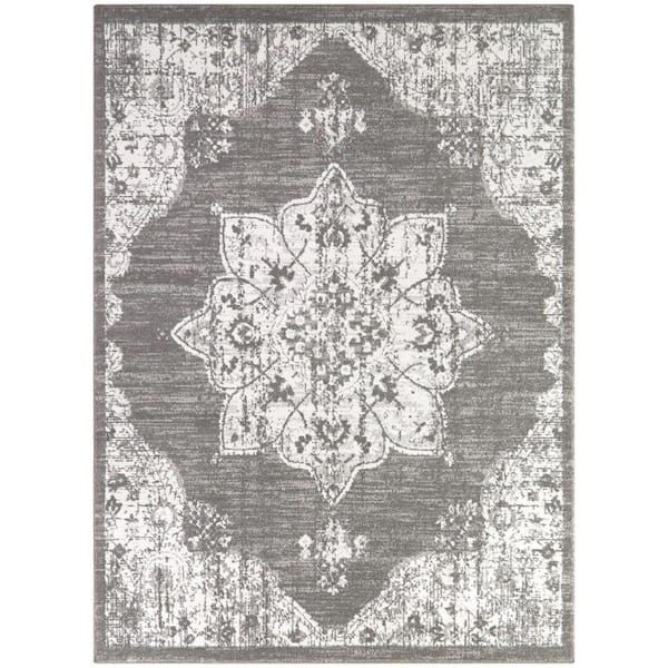 StyleWell Aurora 4 ft. 4 in. x 6 ft. Gray Medallion Area Rug