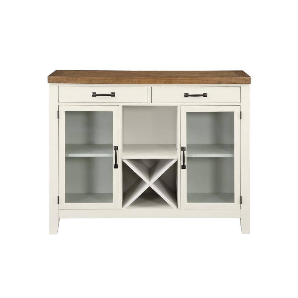 Hyland Off White and Honey Brown Wood Server with Glass Doors